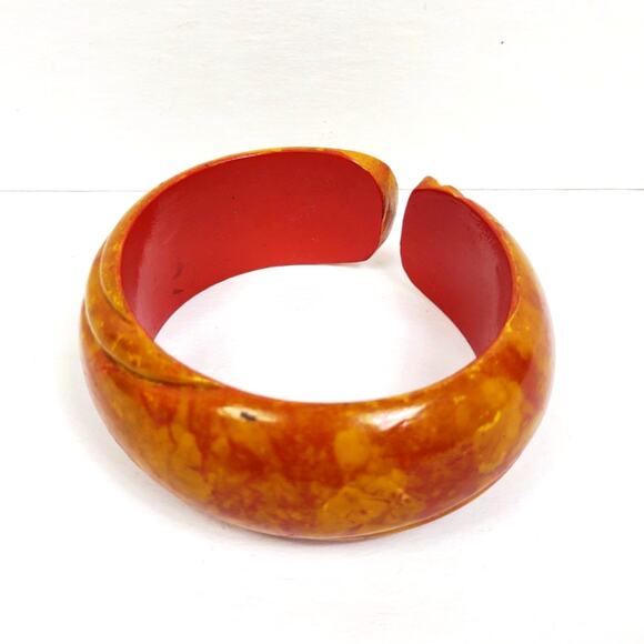 Vintage Handmade Thick Wooden Chunky Cuff Bracelet Handpainted Hippie Boho 70's - Picture 3 of 8